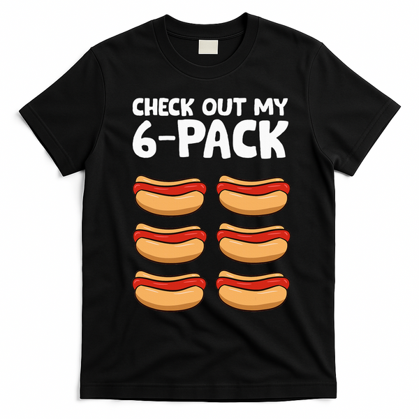 Funny Hotdog Lover Check Out My 6 Pack Hot Dog T-Shirt - Black