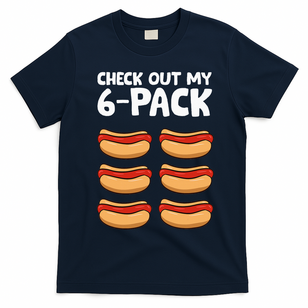 Funny Hotdog Lover Check Out My 6 Pack Hot Dog T-Shirt - Navy Blue