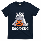 Funny Halloween Moo Deng Baby Hippo Boo Deng Ghost Costume T-Shirt - Navy