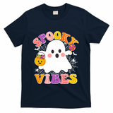 Funny Halloween Spooky Vibes Trick Or Treating Ghost T-Shirt - Navy
