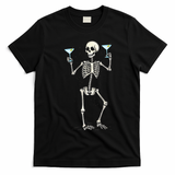 Funny Halloween Skeleton Drinking Martini Cocktail T-Shirt - Black