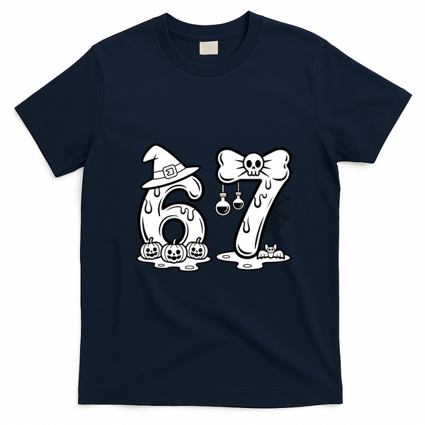 Funny Halloween Six Seven 67 Meme 6-7 T-Shirt - Navy Blue