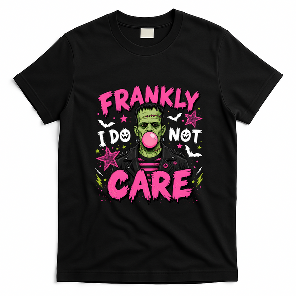 Frankly I Do Not Care Frankenstein Bubblegum Halloween T-Shirt - Black