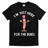Funny I'm Just Here For The Buns Patriotic Hot Dog T-Shirt - Black