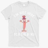 Funny I'm Just Here For The Buns Patriotic Hot Dog T-Shirt - White