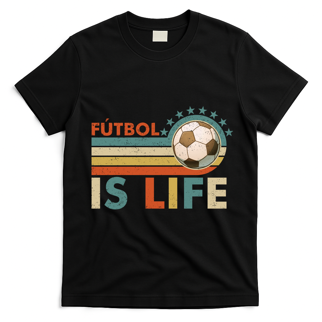 Fútbol Is Life Vintage Soccer Graphic for Fans T-Shirt - Black