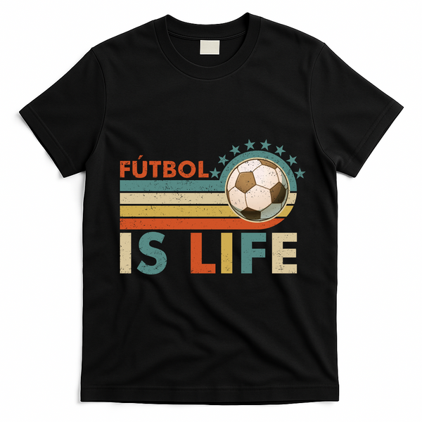 Fútbol Is Life Vintage Soccer Graphic for Fans T-Shirt - Black