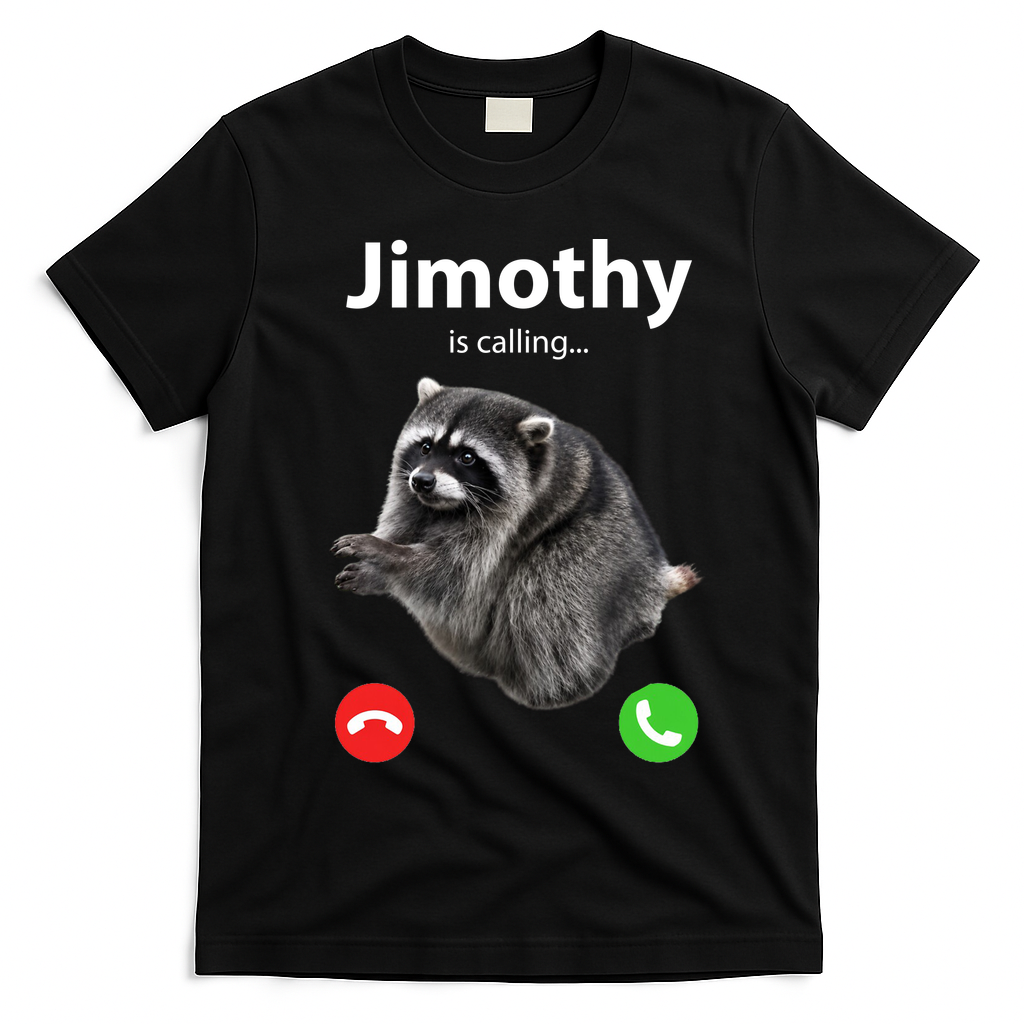 Funny Jimothy Is Calling Raccoon Viral Meme T-Shirt - Black