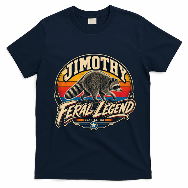 Funny Jimothy Raccoon Seattle Feral Legend T-Shirt - Navy Blue
