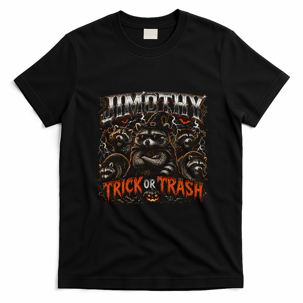 Funny Jimothy Trick Or Trash Raccoon Halloween T-Shirt - Black