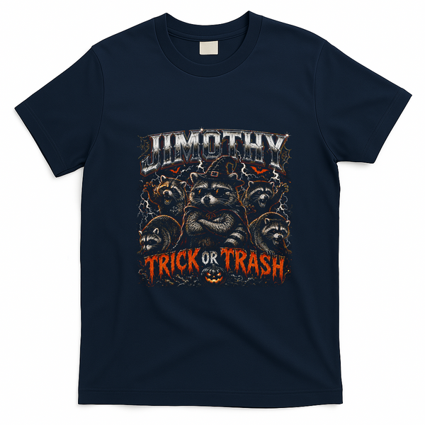 Funny Jimothy Trick Or Trash Raccoon Halloween T-Shirt - Navy Blue