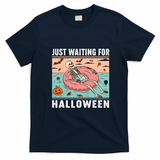 Funny Just Waiting For Halloween Skeleton Swimming Pool Summer T-Shirt - Navy Blue