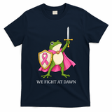 Funny Medieval Frog We Fight At Dawn Breast Cancer T-Shirt - Navy Blue