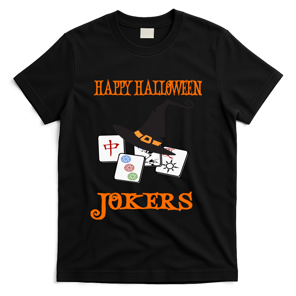 Funny Mahjong Happy Halloween Jokers Tile Game Gift T-Shirt - Black