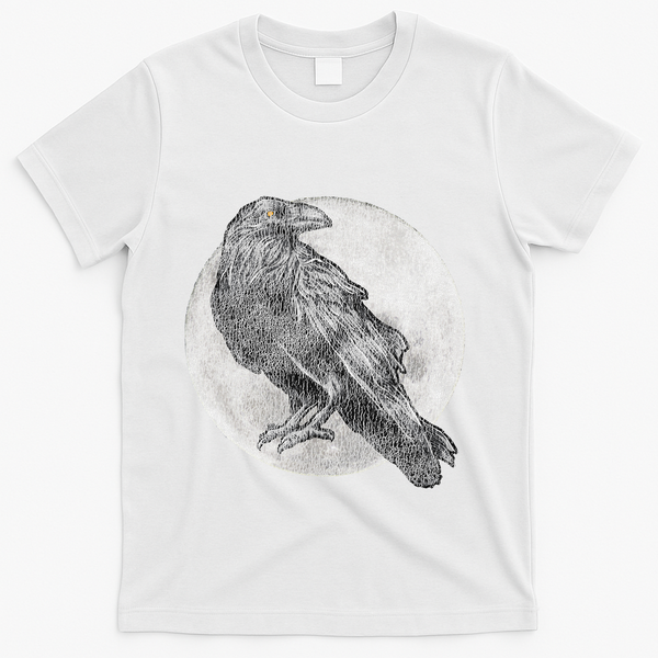 Full Moon Raven Bird Gift Scary Crow T-Shirt - White