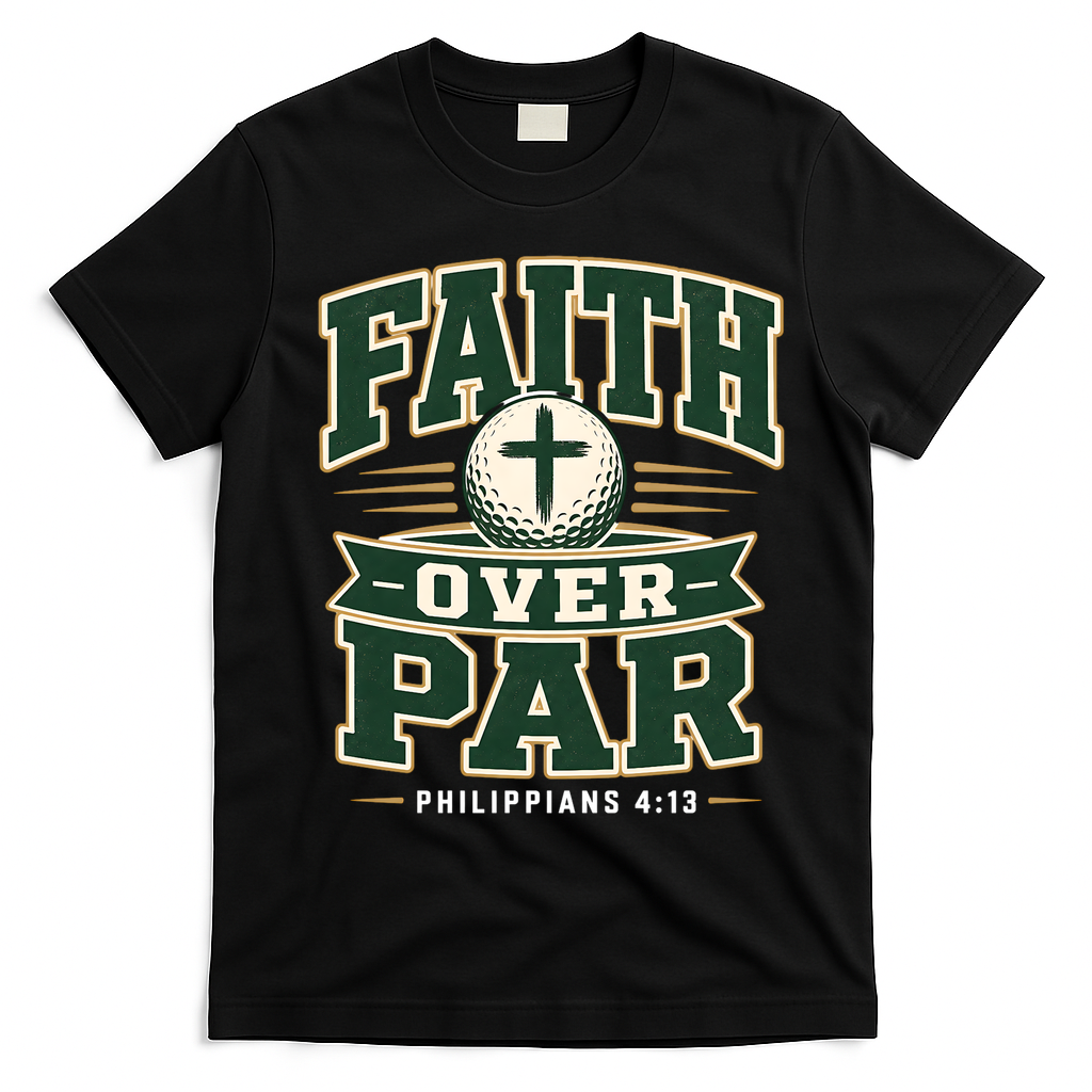 Faith Over Par Golf Inspired Funny Christian Golfers T-Shirt - Black