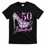 Fabulous & 50 Sparkly Shiny Heel 50th Birthday T-Shirt - Black