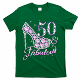 Fabulous & 50 Sparkly Shiny Heel 50th Birthday T-Shirt - Green