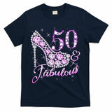 Fabulous & 50 Sparkly Shiny Heel 50th Birthday T-Shirt - Navy