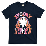 Family Retro Spooky Nephew Groovy Retro Halloween Ghost Costume Gift T-Shirt - Navy Blue