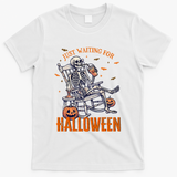 Funny Skeleton Christmas Design Just Waiting For Halloween T-Shirt - White