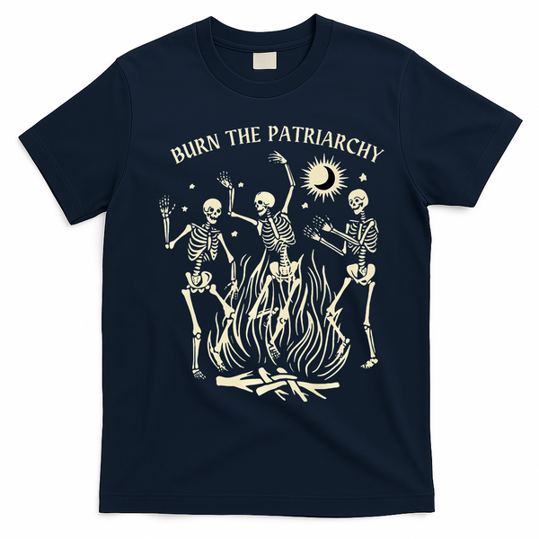 Feminist Skeleton Fun Burn Patriarchy Halloween Rights T-Shirt - Navy Blue
