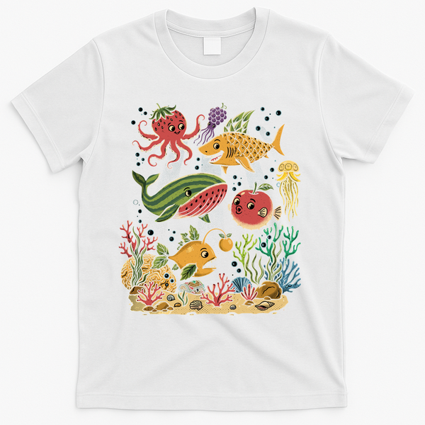 Fish Swiming Fruit T-Shirt - White