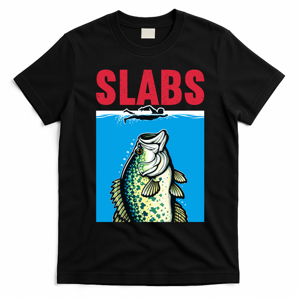 Funny Slabs Famous Shark Movie Parody Crappie Fishing T-Shirt - Black