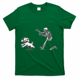 Funny Skeleton Halloween Dog Skeleton Chasing Dog Gift T-Shirt - Green