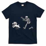 Funny Skeleton Halloween Dog Skeleton Chasing Dog Gift T-Shirt - Navy