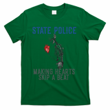 Funny State Police Making Hearts Skip Beat Skeleton Design T-Shirt - Green