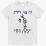 Funny State Police Making Hearts Skip Beat Skeleton Design T-Shirt - White