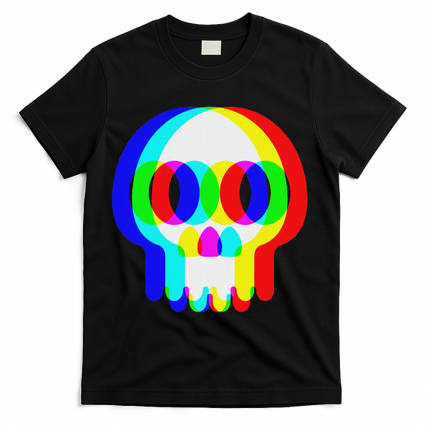 Funny Skull Trippy Vaporwave Halloween Techno Rave Edm Party T-Shirt - Black