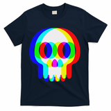 Funny Skull Trippy Vaporwave Halloween Techno Rave Edm Party T-Shirt - Navy