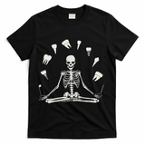 Funny Skeleton Yoga Dental Hygienist Tooth Dentist Halloween T-Shirt - Black