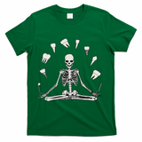 Funny Skeleton Yoga Dental Hygienist Tooth Dentist Halloween T-Shirt - Green