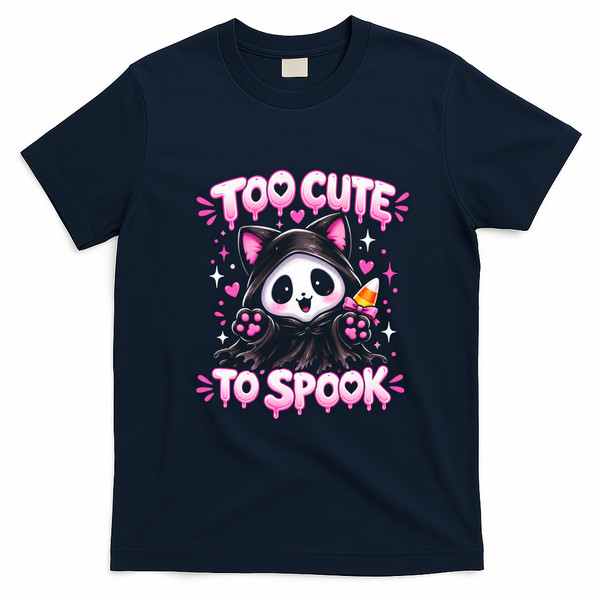 Funny Too Cute To Spook Halloween Panda Breast Cancer T-Shirt - Navy Blue