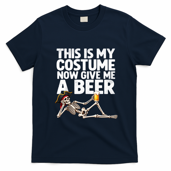 Funny This Is My Costume Give Me Beer Skeleton Halloween T-Shirt - Navy Blue