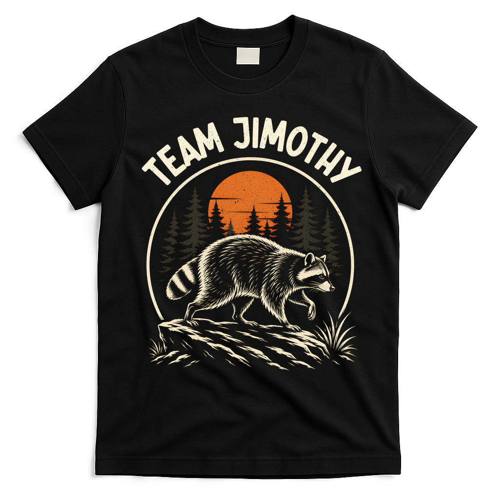 Funny Team Jimothy Raccoon Wilderness T-Shirt - Black