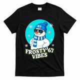 Frosty Vibes 67 Snowman Six Seven Meme Funny T-Shirt - Black