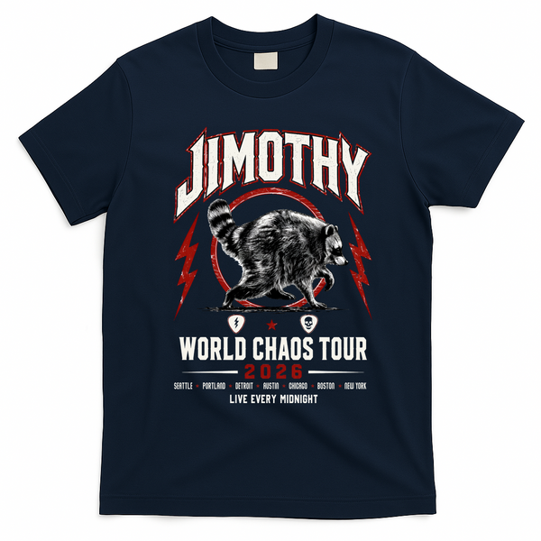 Funny Vintage Rock Tour Jimothy World Chaos Tour 2026 T-Shirt - Navy Blue
