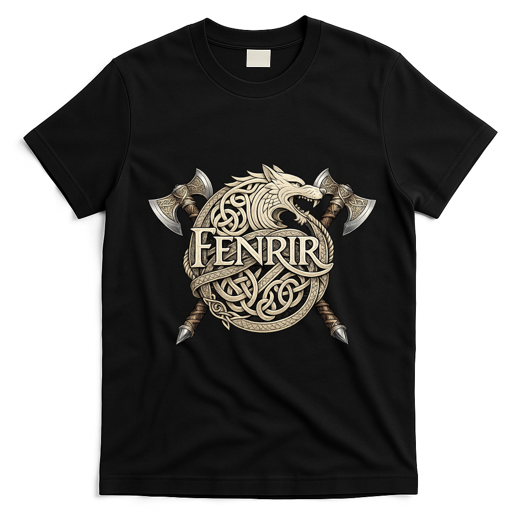 Fenrir Viking Wolf Norse Knotwork Mythology  T-Shirt - Black