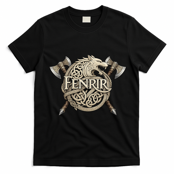 Fenrir Viking Wolf Norse Knotwork Mythology  T-Shirt - Black