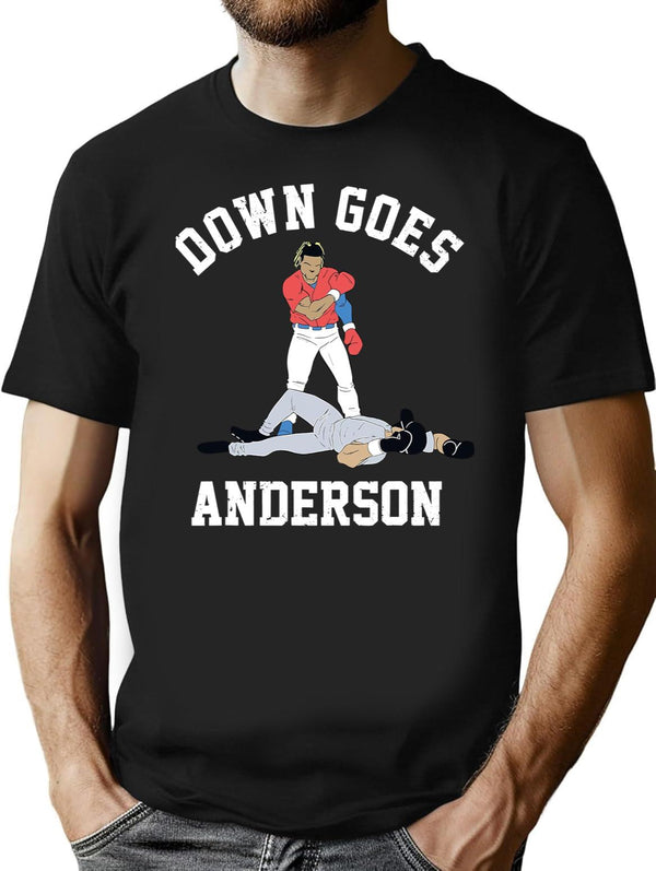 Funny Baseball Down GOES Anderson Black T-Shirt - Black