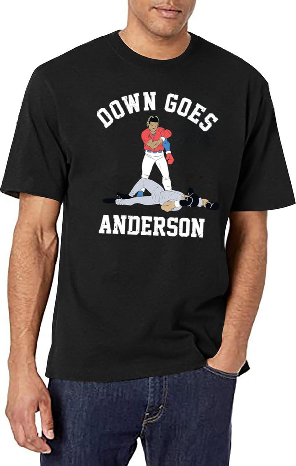 Funny Baseball Down GOES Anderson Black T-Shirt - White