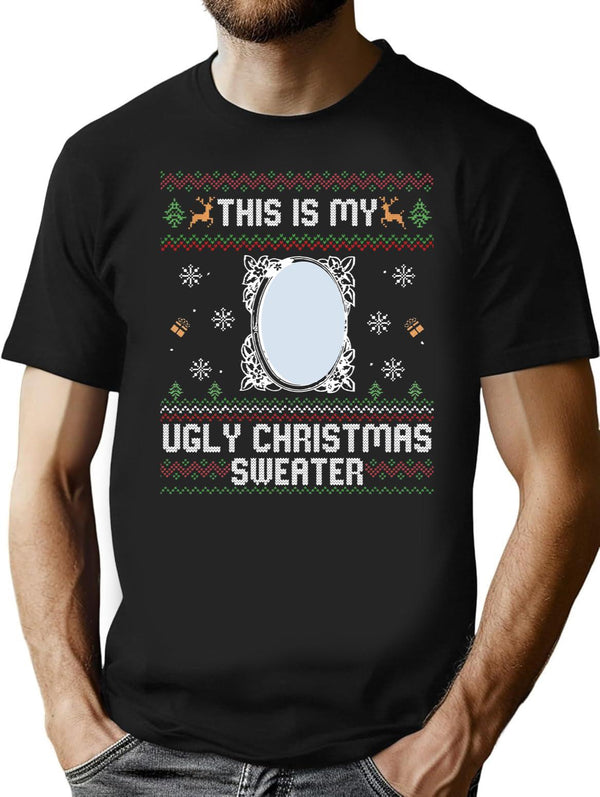 Funny Ugly Christmas Sweater with Mirror Black T-Shirt - Black