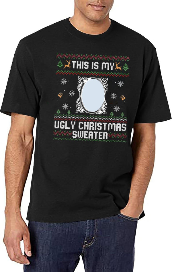 Funny Ugly Christmas Sweater with Mirror Black T-Shirt - White