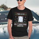 Funny Ugly Christmas Sweater with Mirror Black T-Shirt - Navy