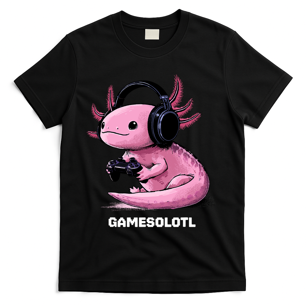 Gamer Axolotl Gamesolotl Fish Gaming Video Gamer T-Shirt - Black