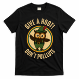 Give A Hoot! Don't Pollute Owl Eco-Friendly T-Shirt - Black